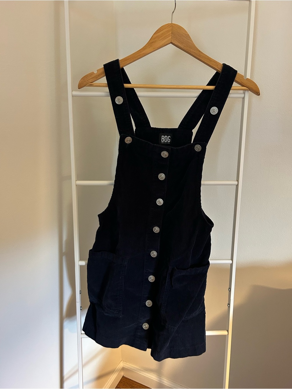 BDG Navy Corduroy Button-Front Pinafore